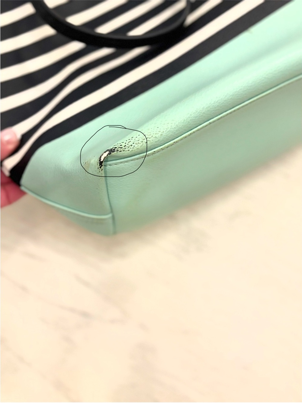 Kate Spade New York Black & White Striped Tote with Mint Trim - Picture 15 of 15